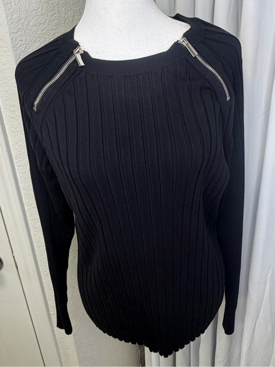INC International Concepts Sweaters - International Concepts Black Ribbed Sweater Shoulder Zippers Moto XL